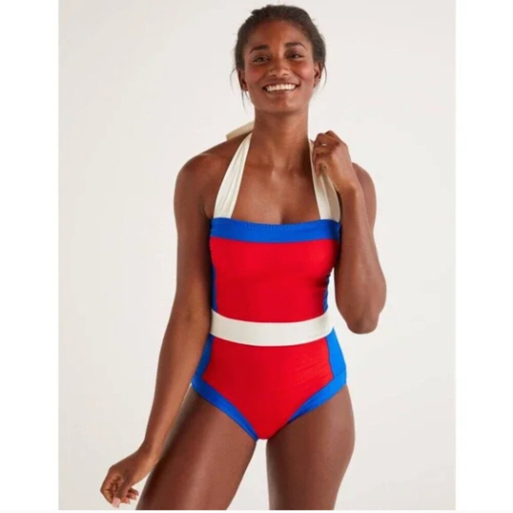 BODEN Swimsuit Santorini Halterneck Red White Blue Stripe - NWT